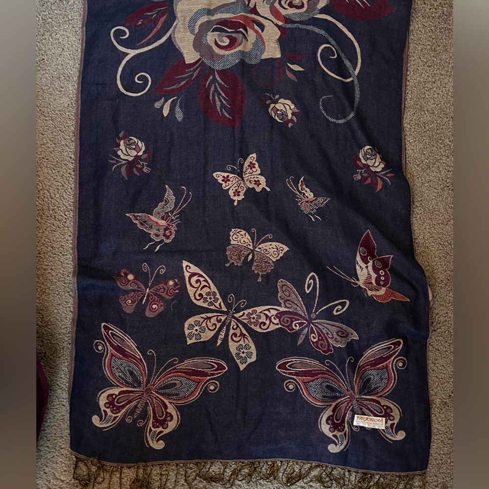 Floral and Butterfly Patterned Scarf/Shawl